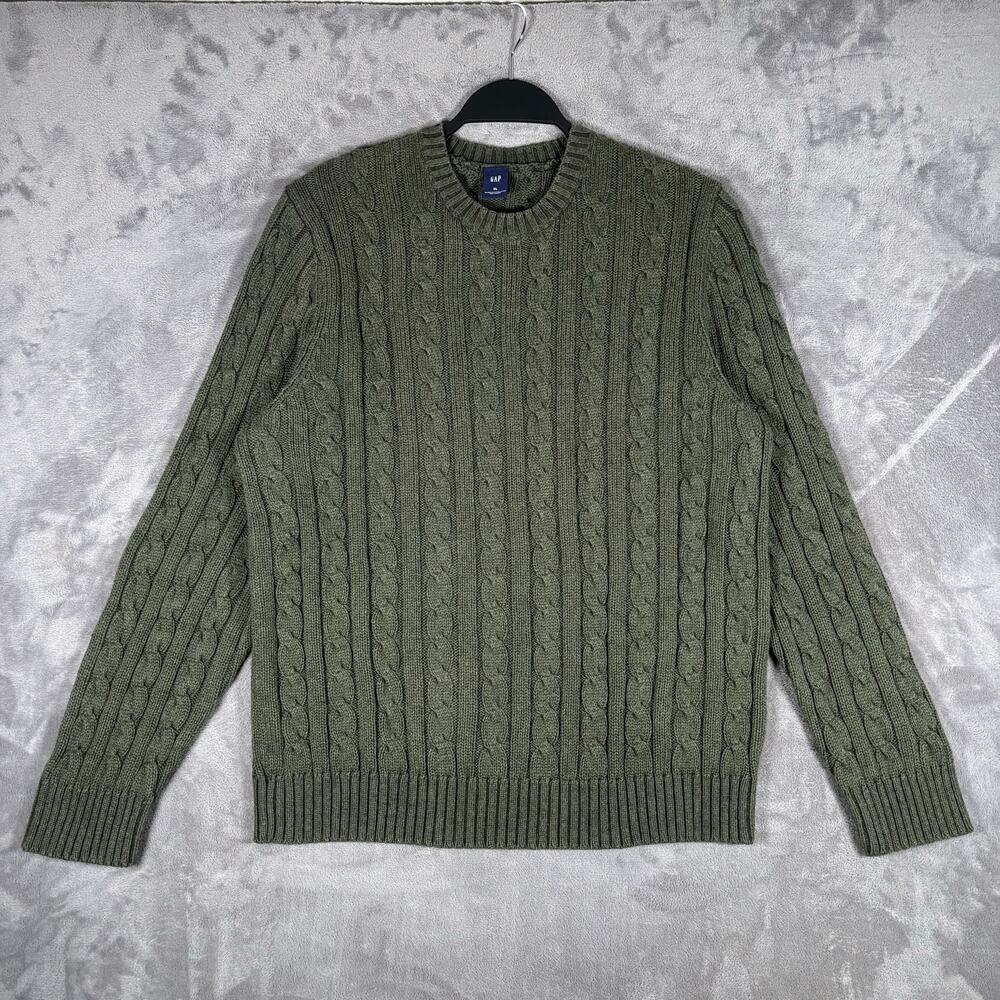Vintage Y2K GAP Fisherman Cable Knit Cotton Cashmere Sweater Green Men’s XL